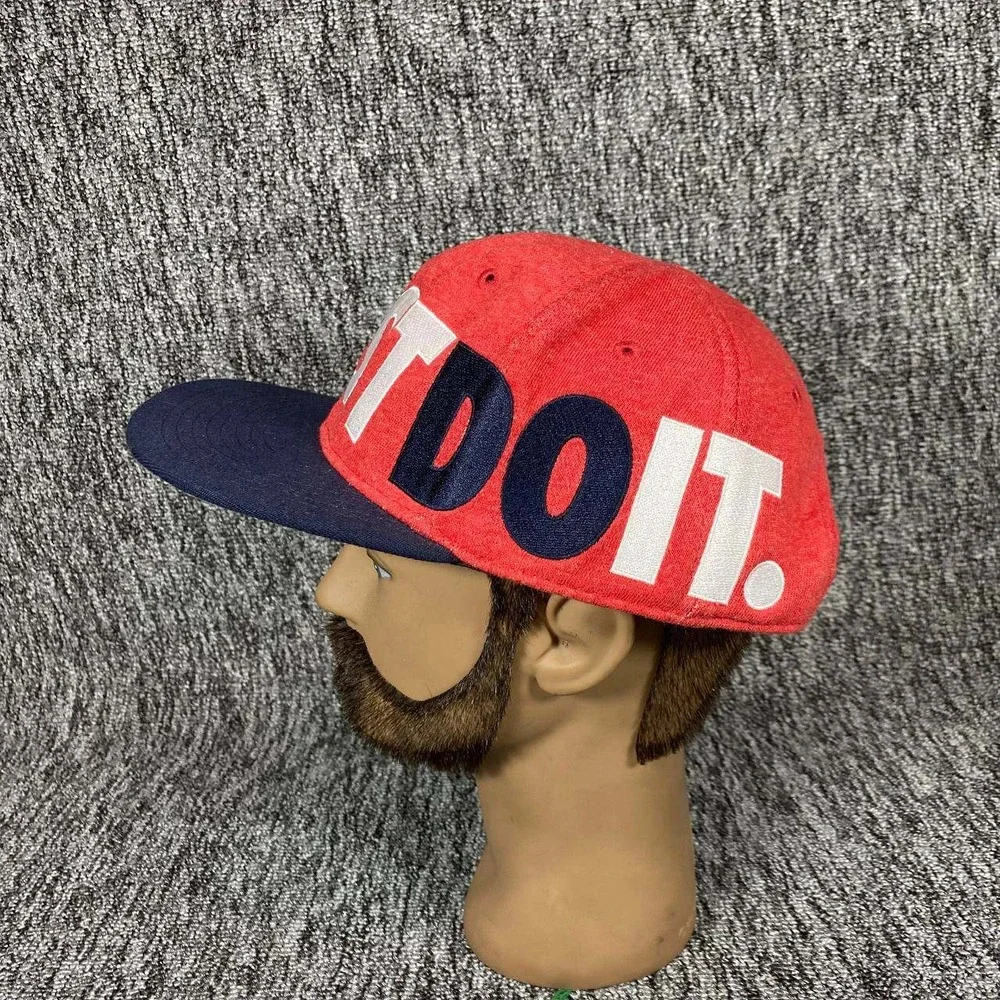 Nike‎ Just Do It Snapback Hat Kids Size 4 7 Red Blue Swoosh Logo Flat Brim Cap
